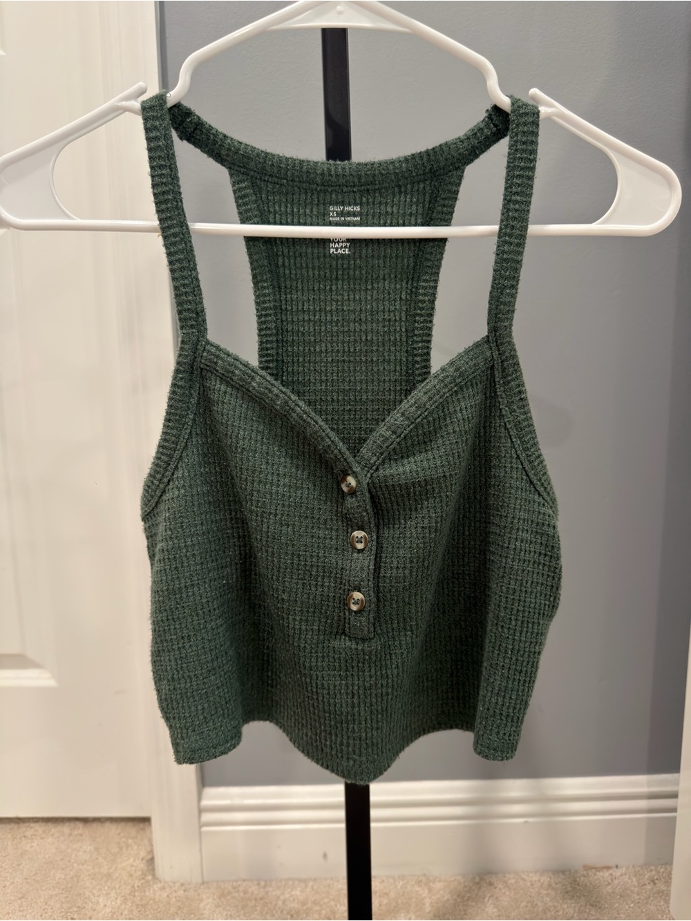 Gilly Hicks Dark Green Ribbed Button-Front Tank-XS